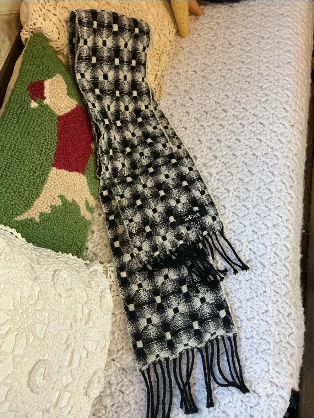 Black & White Unisex Wool Cashmere Scarf-Tie Rack